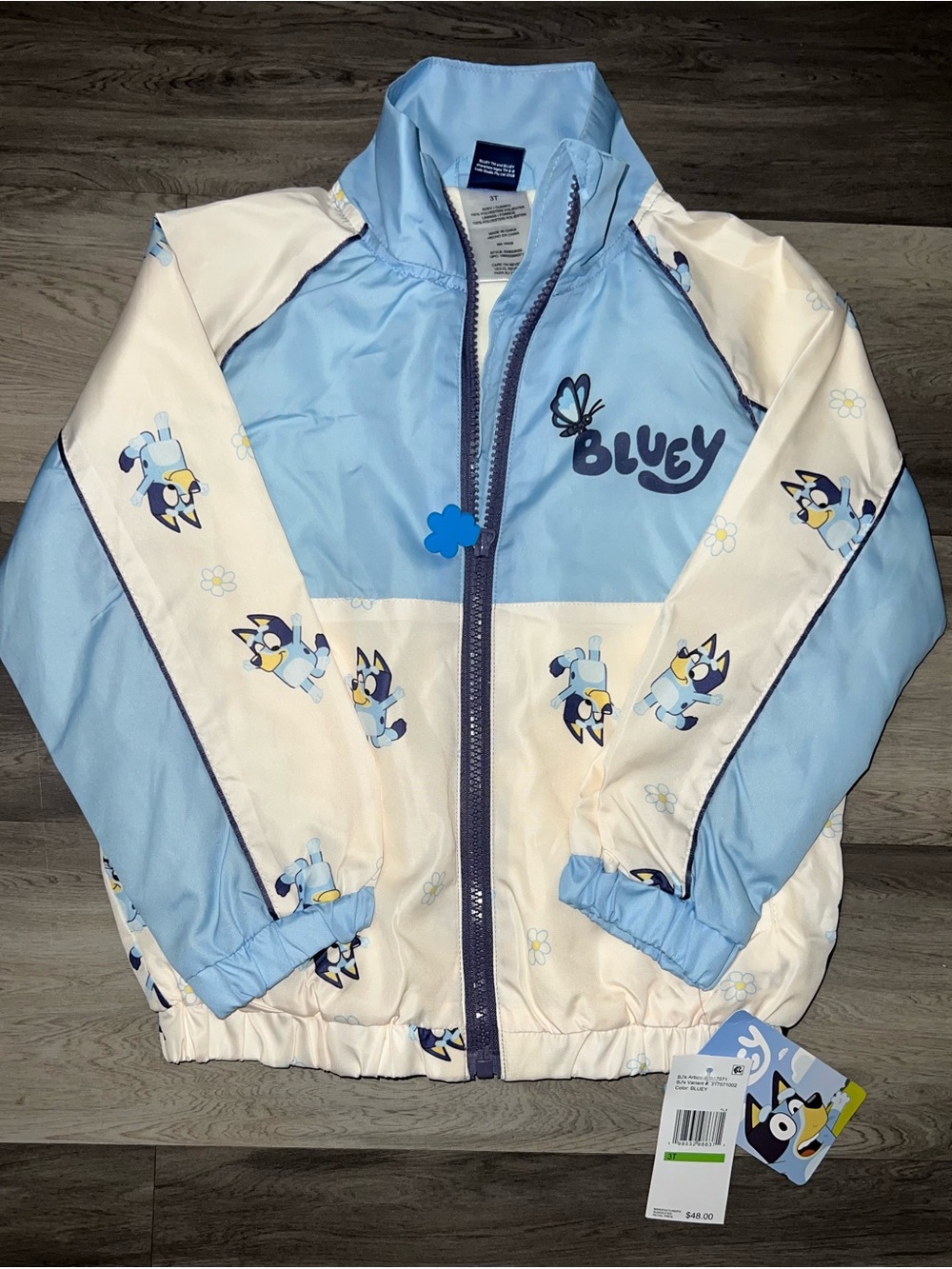 Bluey Kids' Light Blue & Cream Rain Jacket with Character Print